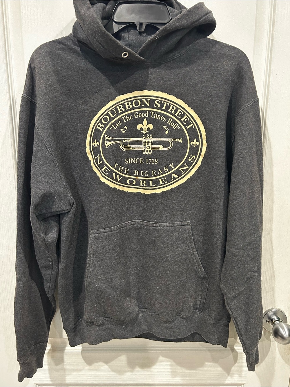 Port and Company Medium Black Hooded Sweatshirt with Bourbon Street Emblem